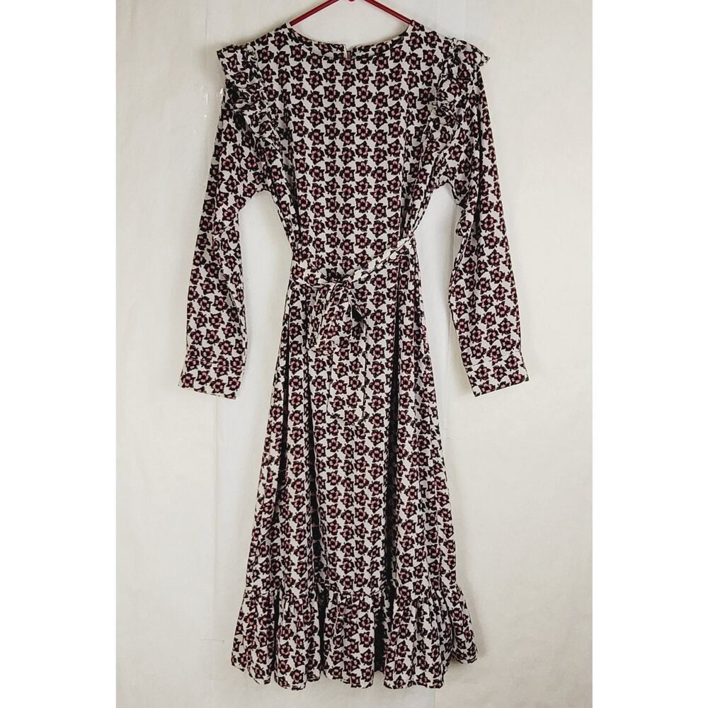 QiQi ivory red floral ruffled midi dress Size Medium cottagecore Modest Feminine
